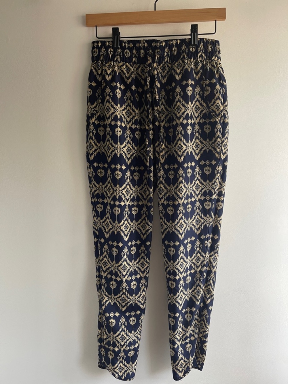 Love Tree Navy & Cream Patterned Elastic Waist Joggers Size S Boho Chic